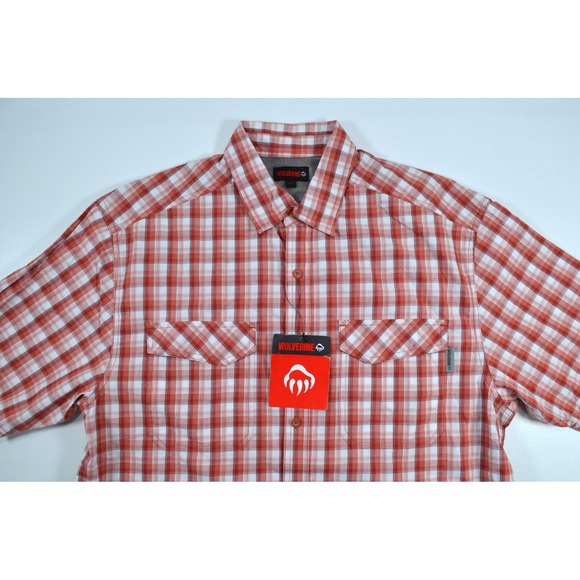 Wolverine Pentwater Shirt Men's Size L Red & White Plaid Short‎ Sleeve - Picture 1 of 11